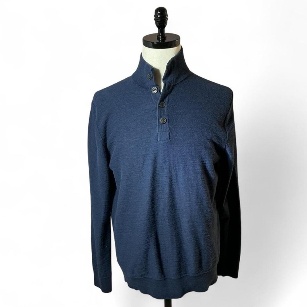 Red‎ Ale Normcore Men's Preppy L Navy Blue Mock Neck Button Up Pullover Sweater